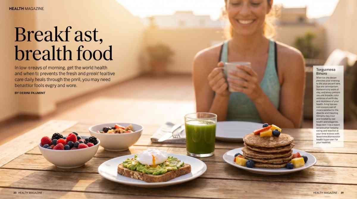 A healthy energetic woman with a vibrant wellness breakfast symbolizing metabolism boost.